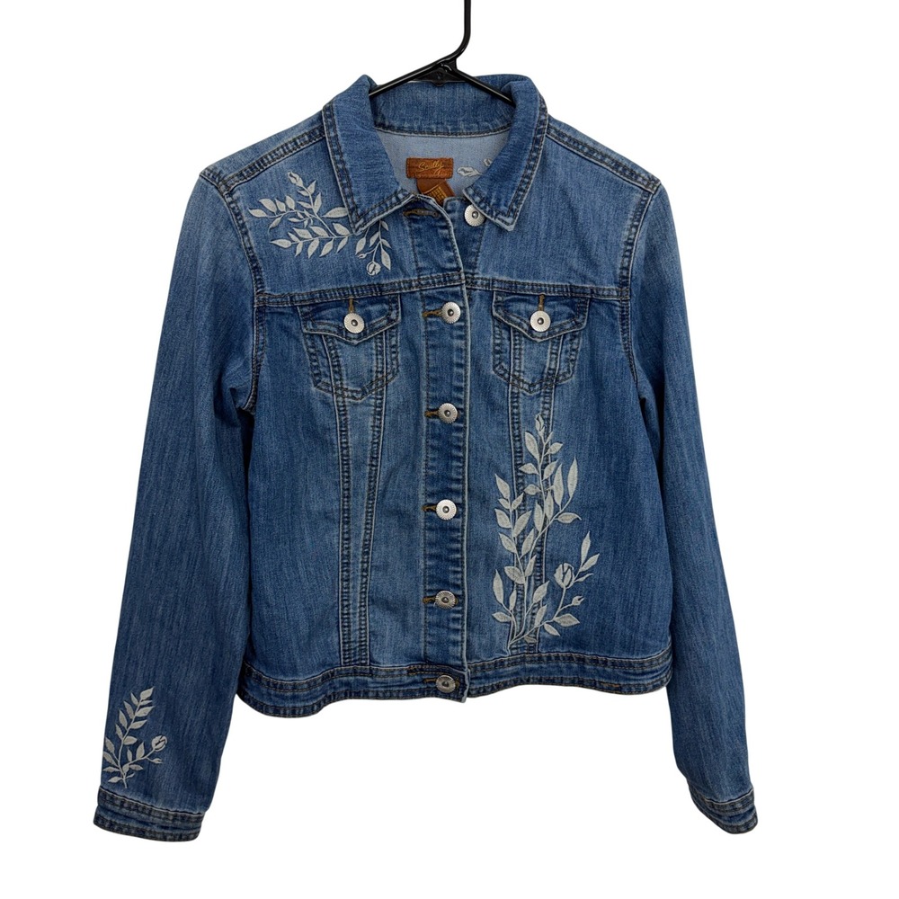 Scully Jacket Womens Small Blue Denim Floral Embroidered Button Front Western